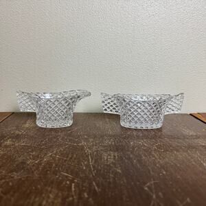 Vintage Japan clear Pressed glass cubist pattern small sugar & creamer set‎